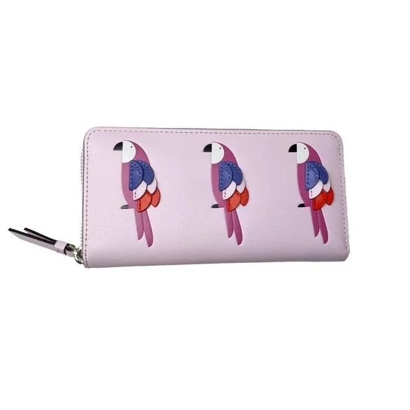 Kate Spade Pink Parrot Flock Party Large Continental Zip Around Wallet - Picture 2 of 10